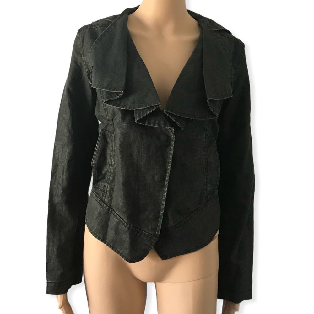 Cabi Black Gray Waxed Linen Moto Jacket Blazer M - Picture 2 of 5